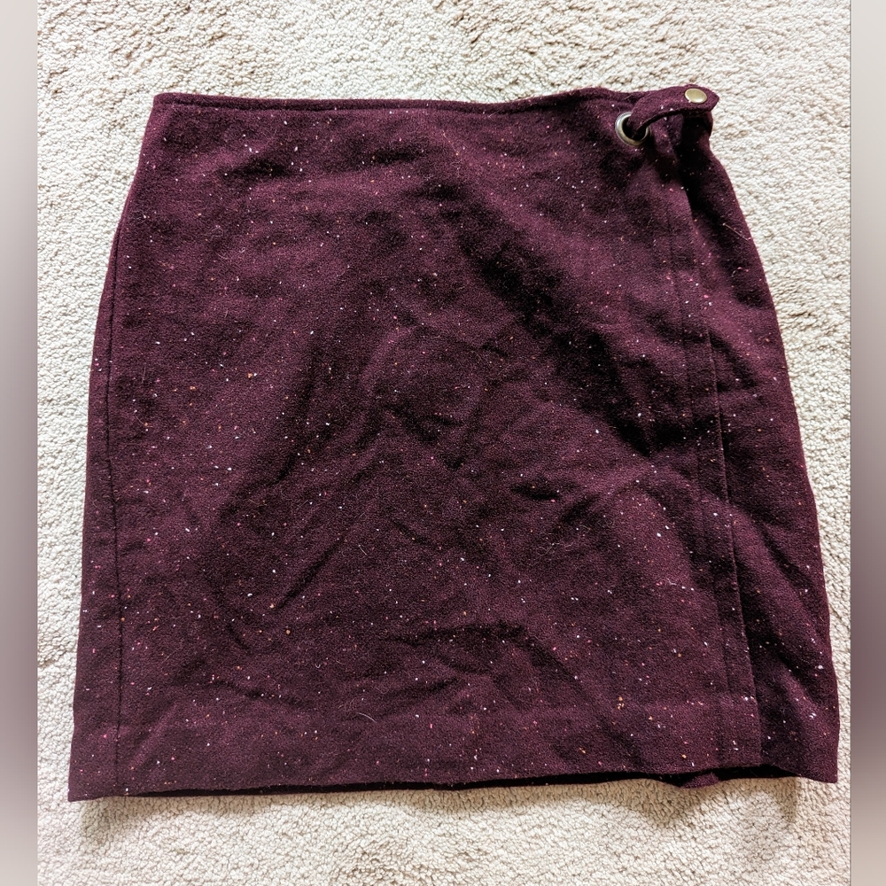 Banana Republic Burgundy Women's Wool Faux-Wrap A-line Mini Skirt